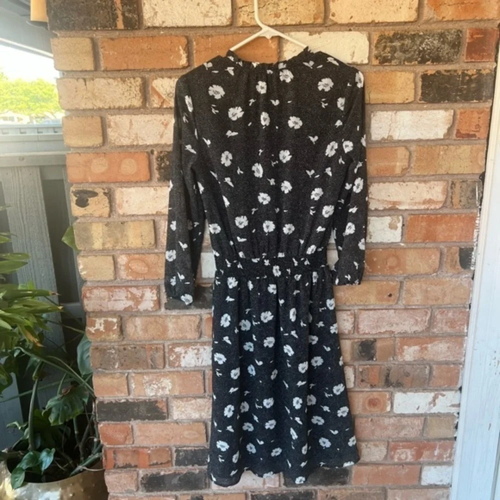 J.Crew factory black and white floral long sleeve dress
